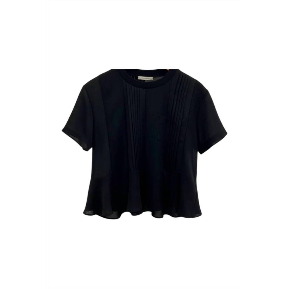 NEW SACAI women's satin x cotton jersey tee in black
